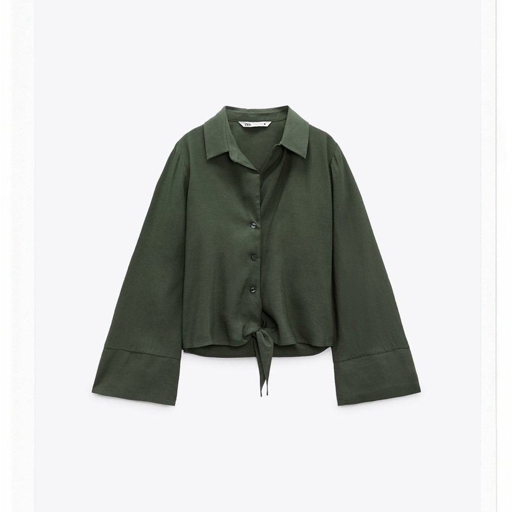 Zara Dark Khaki Linen Blend Top